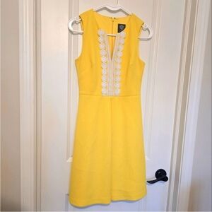 Vince Camuto Yellow Midi Dress with Lace Accents